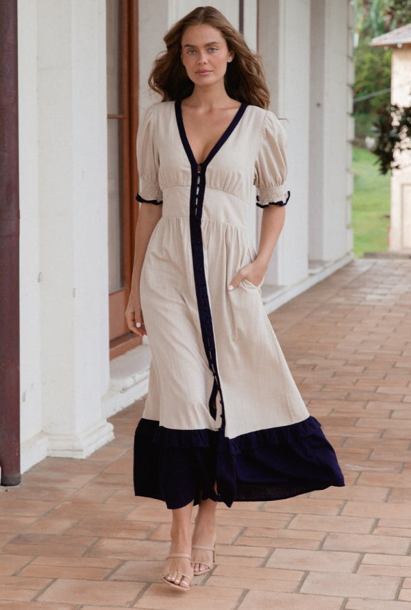 Zoey Midi - Navy/Natural