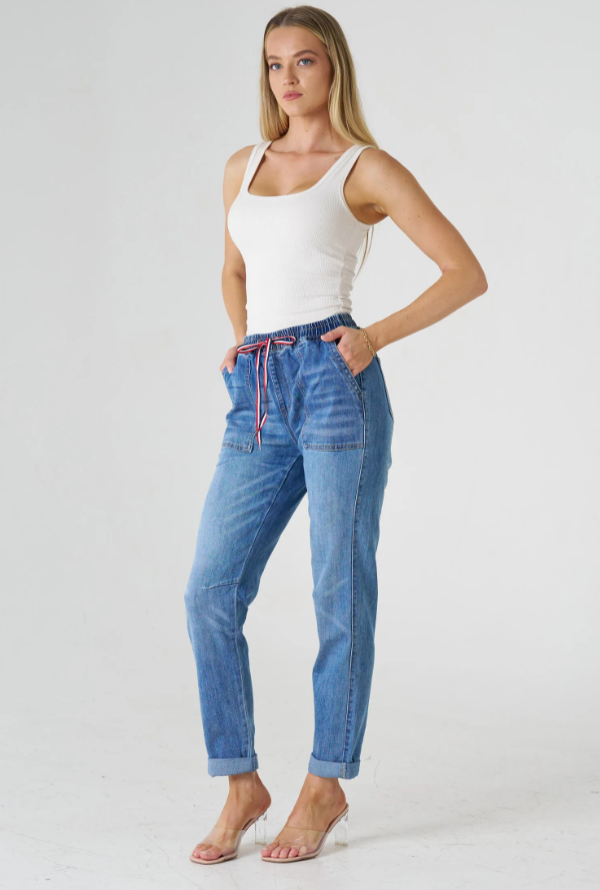 Stacey Denim Jogger - Mid Blue
