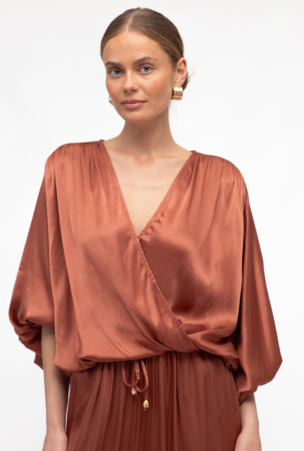 Lara Cross Over Blouse - Rust