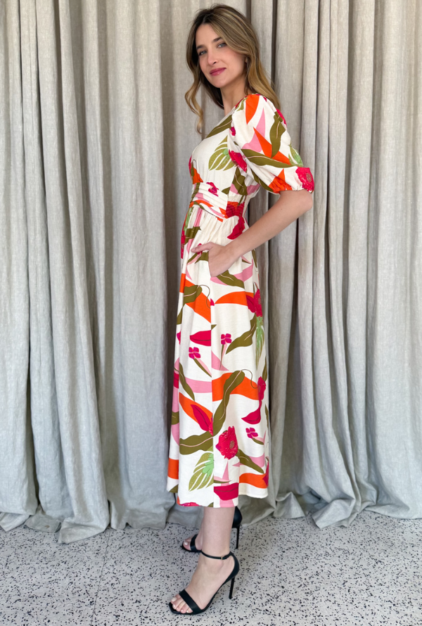 Botanical Midi Dress - Red