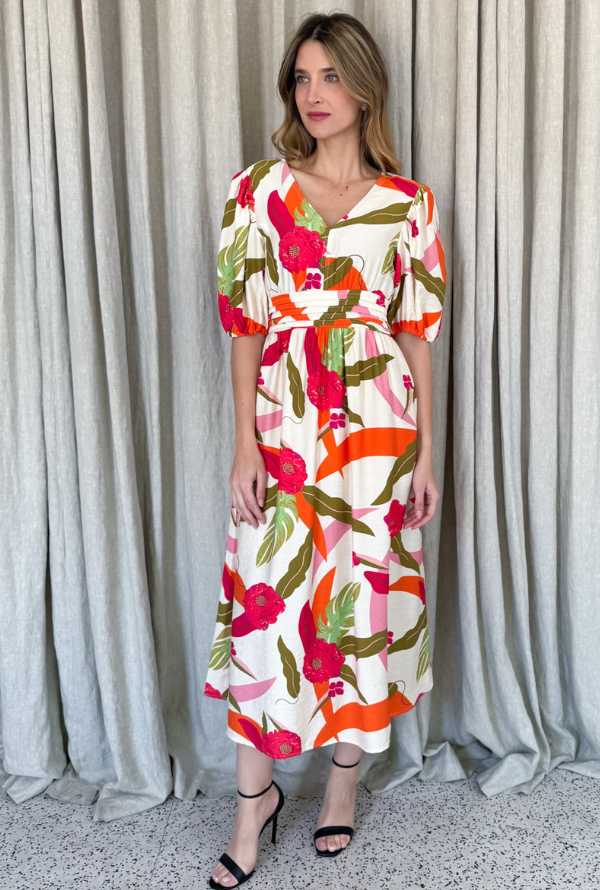 Botanical Midi Dress - Red