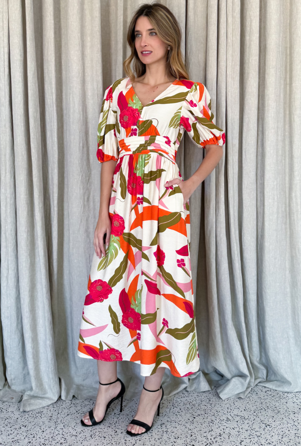 Botanical Midi Dress - Red