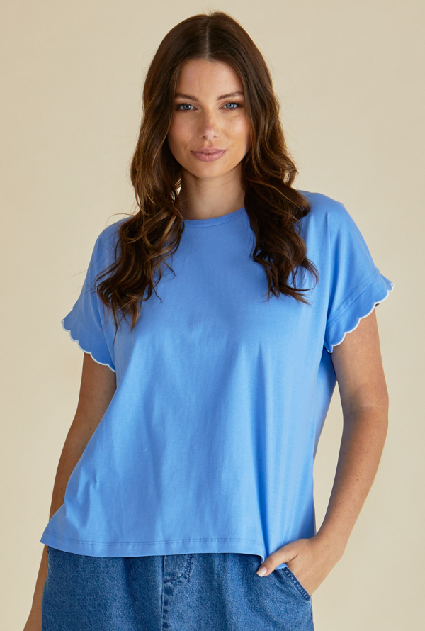 Sloan Scallop Tee - Cornflower Blue