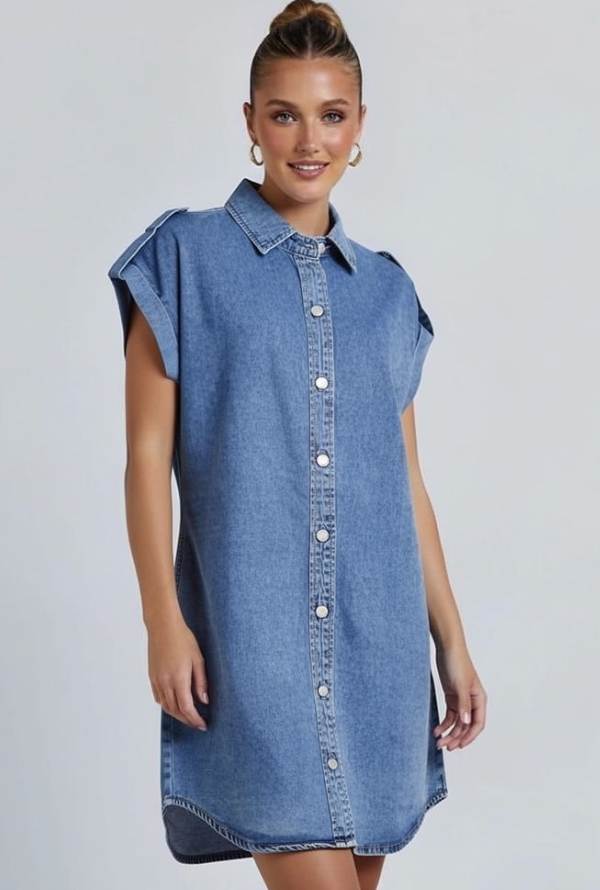 Blake Shift Dress - Mid Blue Denim