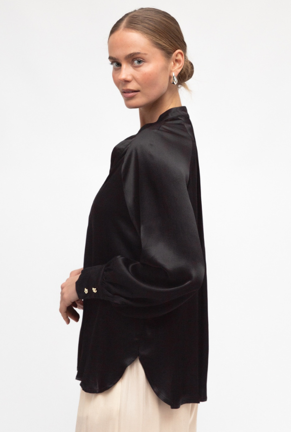 Valari Satin Blouse - Black