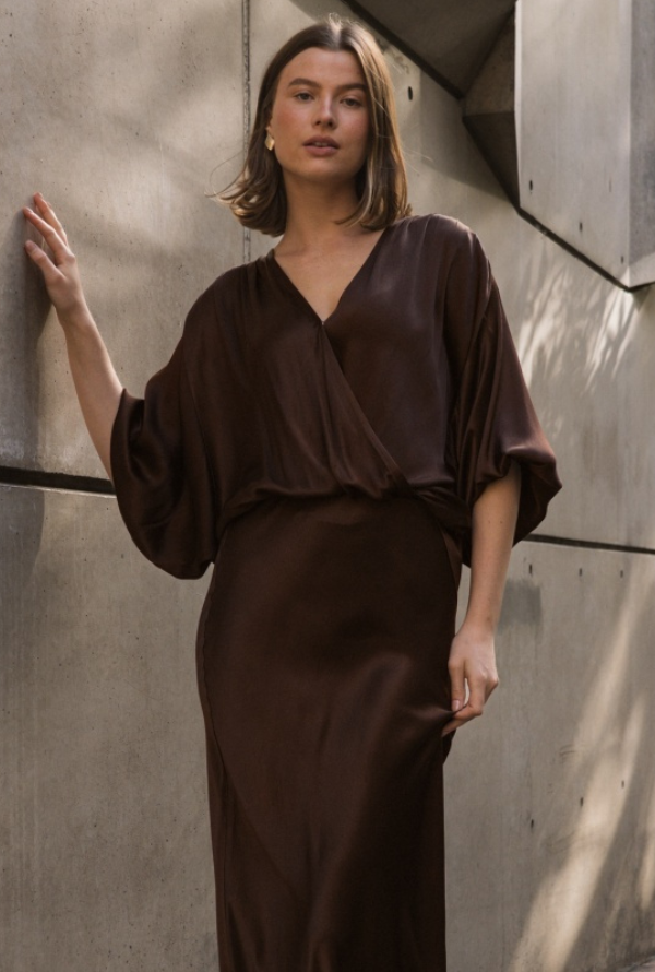 Lara Cross Over Blouse - Chocolate