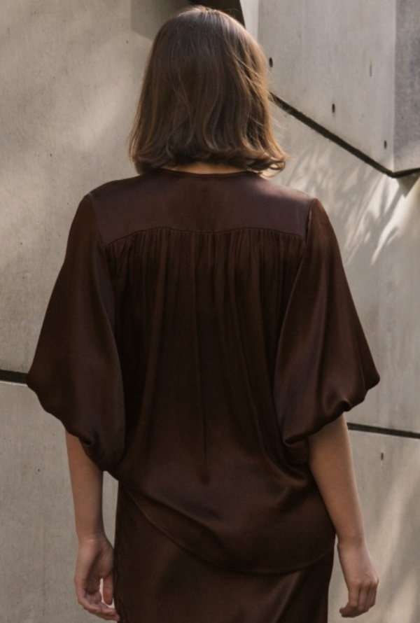 Lara Cross Over Blouse - Chocolate