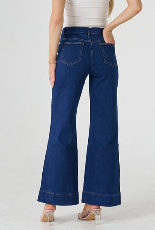 Ruby Wide Leg Jeans - Dark Blue Denim