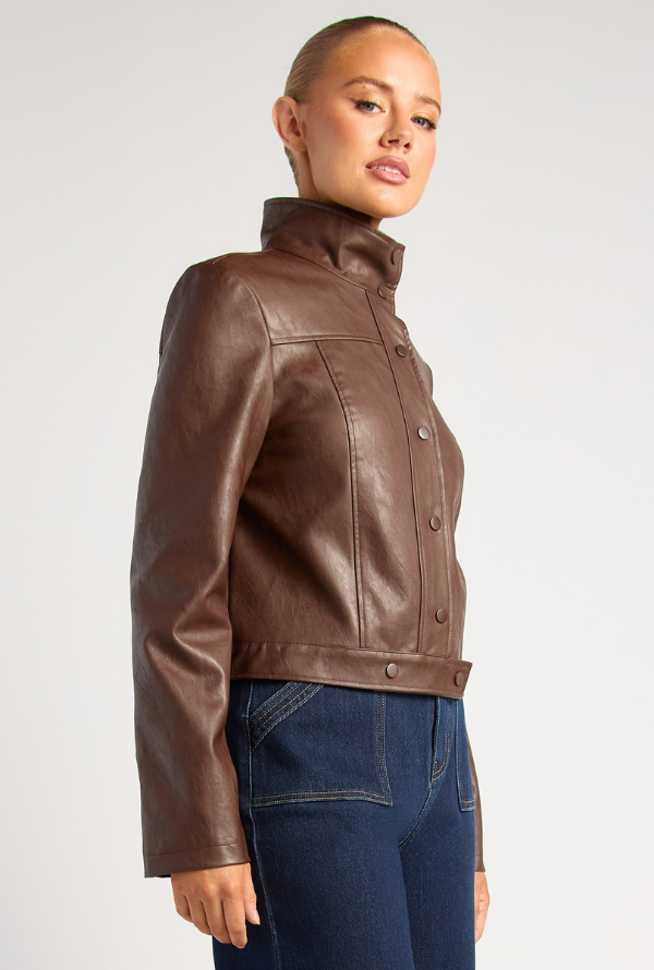 Lennox Faux Leather Jacket - Espresso