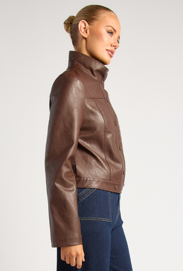 Lennox Faux Leather Jacket - Espresso