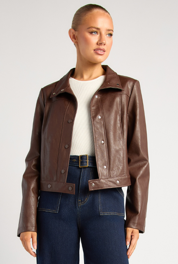 Lennox Faux Leather Jacket - Espresso