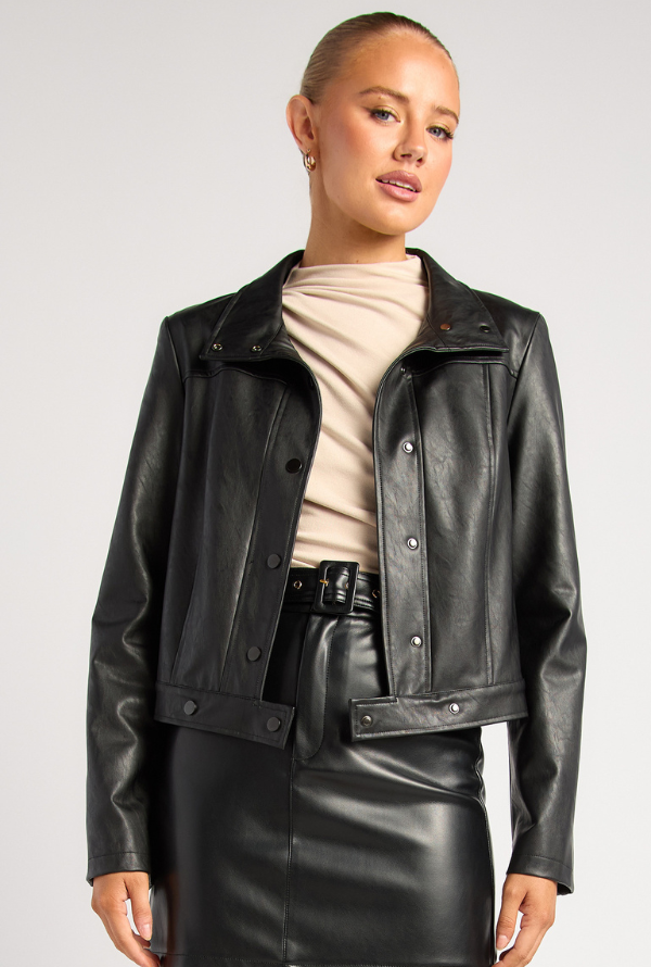 Lennox Faux Leather Jacket - Black