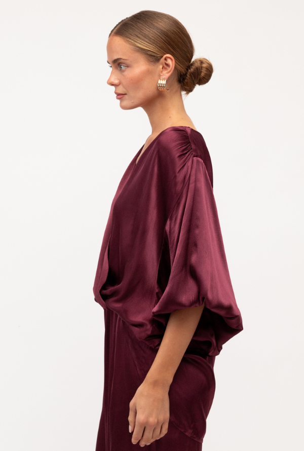Lara Cross Over Blouse - Merlot