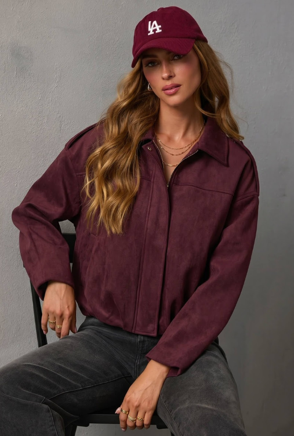 Molly Faux Suede Jacket - Plum