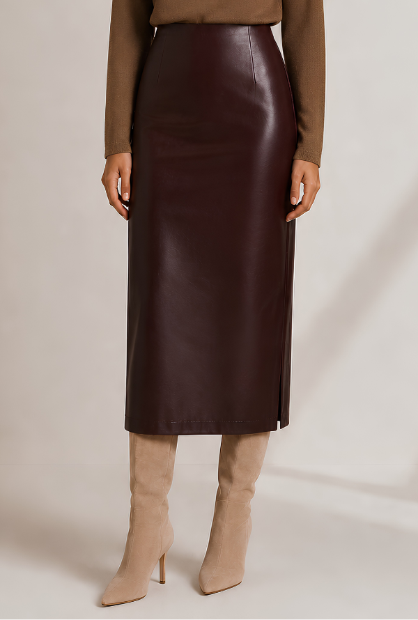 Valentina Faux Leather Skirt - Choc Burgundy