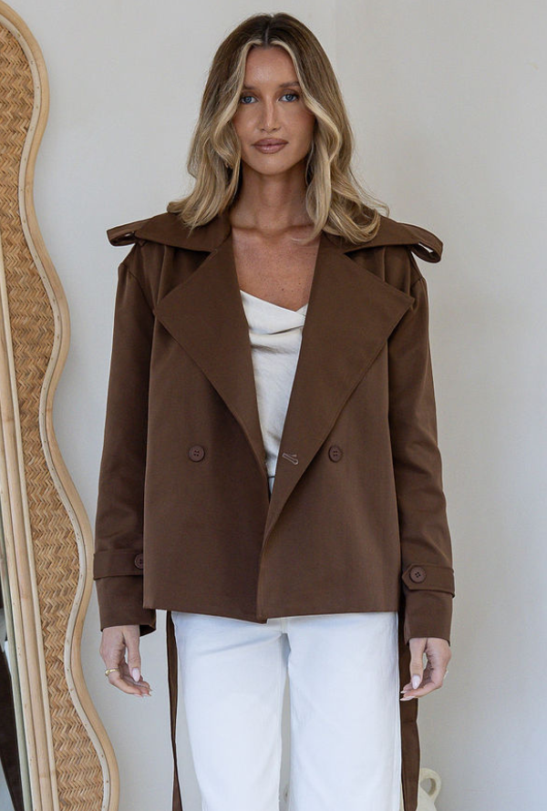 Casey Cropped Trench - Chocolate