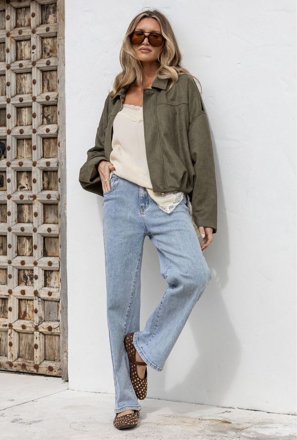 Molly Faux Suede Jacket - Khaki