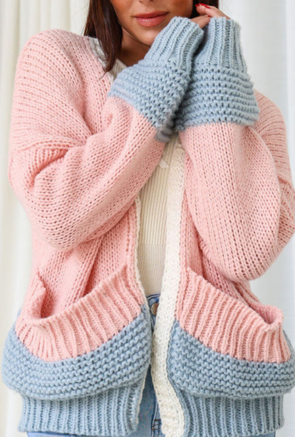 Charlotte Cardigan - Blush/Powder Blue