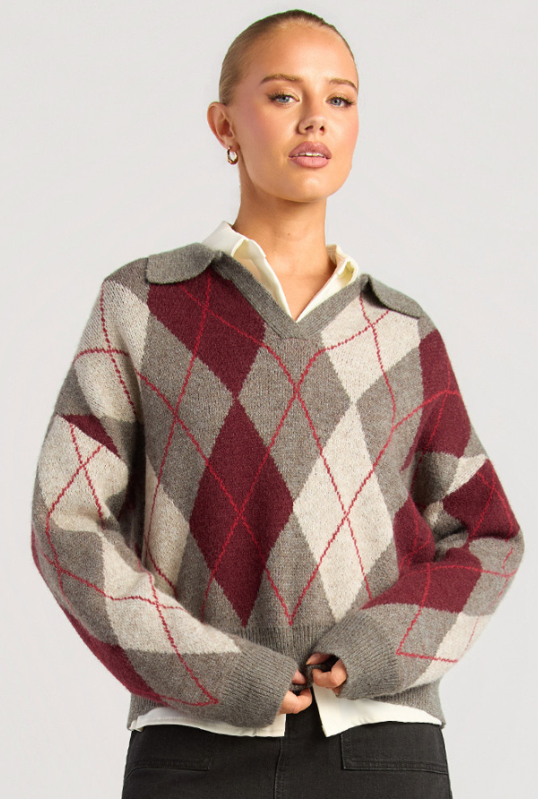 Argyle Knit - Charcoal