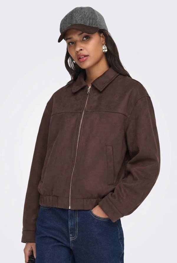 Ainsley Faux Suede Bomber - Chocolate