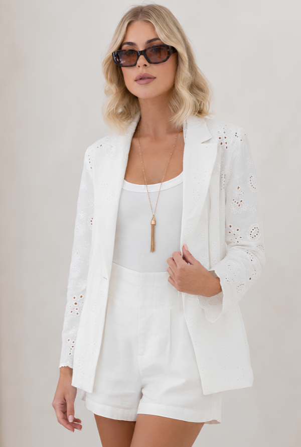Audrey Broderie Blazer - White