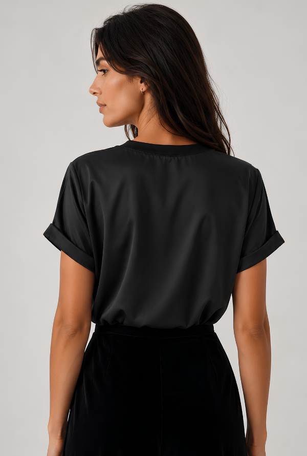 Cleo Satin Tee - Black