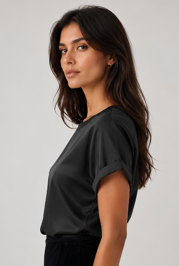 Cleo Satin Tee - Black