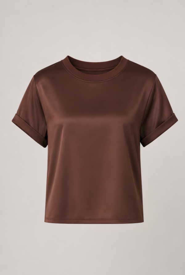 Cleo Satin Tee - Chocolate
