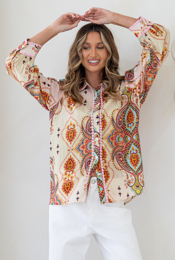 Vintage Paisley Blouse - Ombre Blush / Lemon