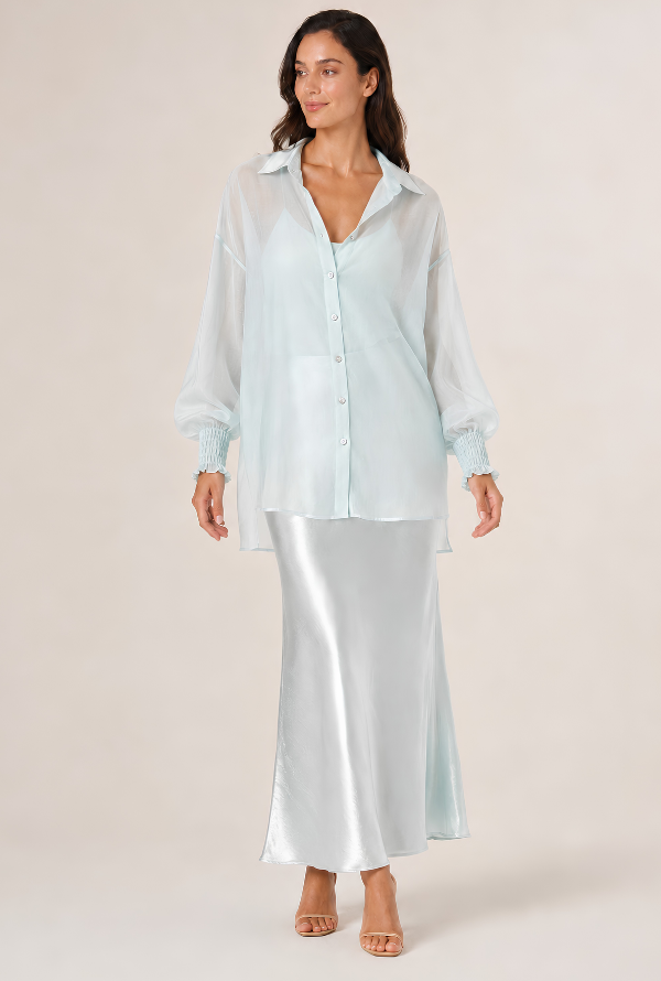 Maple Satin Skirt - Ice Blue
