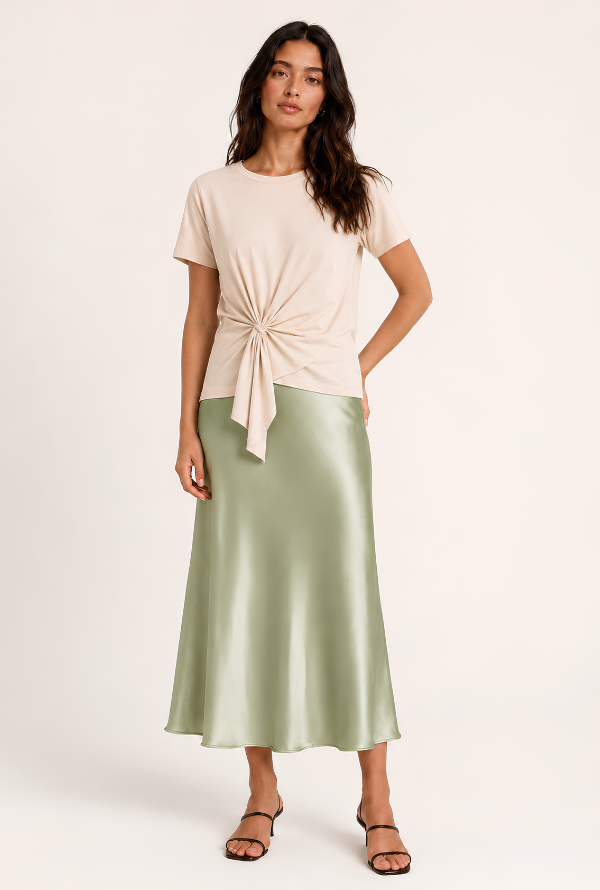Maple Satin Skirt - Sage