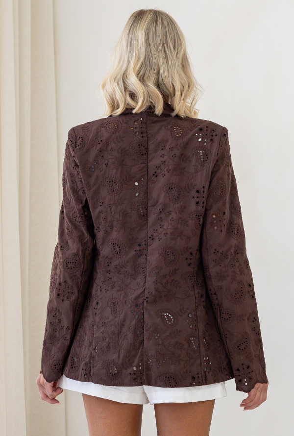 Audrey Broderie Blazer - Chocolate