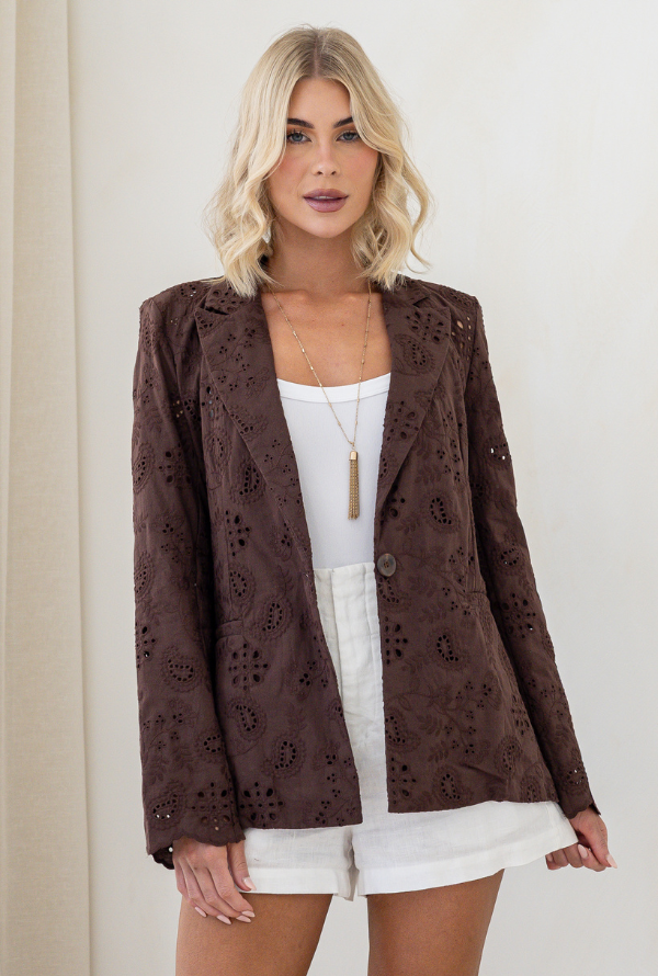Audrey Broderie Blazer - Chocolate