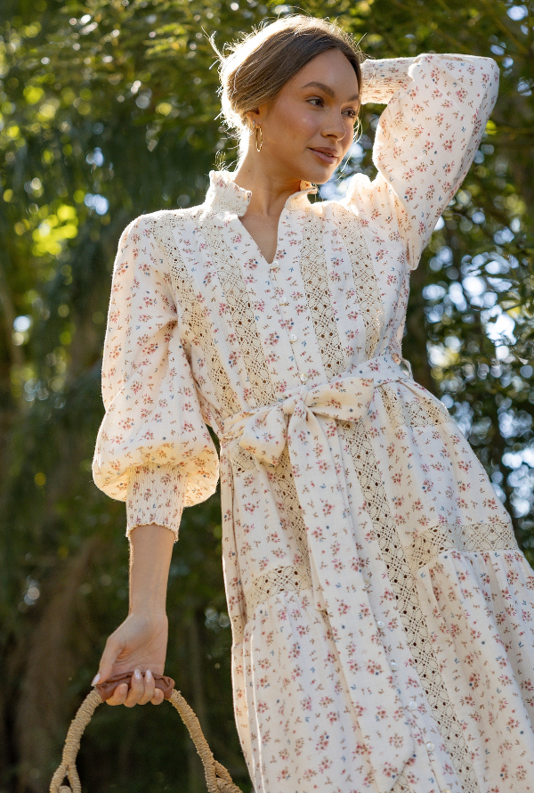 Ditsy Floral Midi - Natural