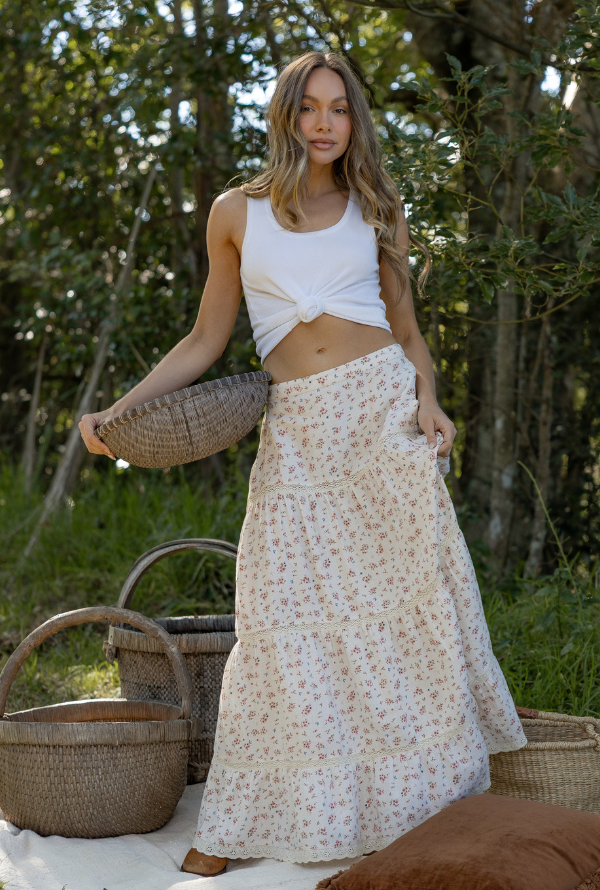 Ditsy Floral Skirt - Natural