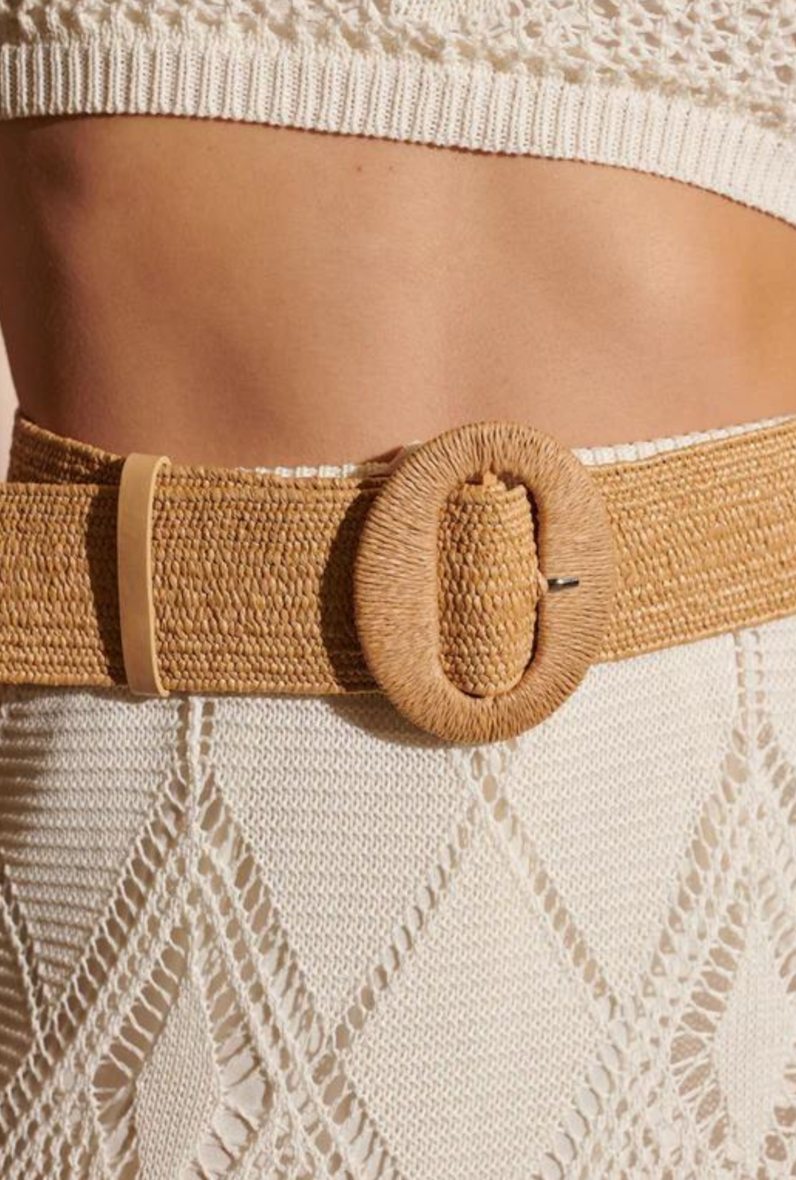 Alora Round Buckle Straw Belt - Tan