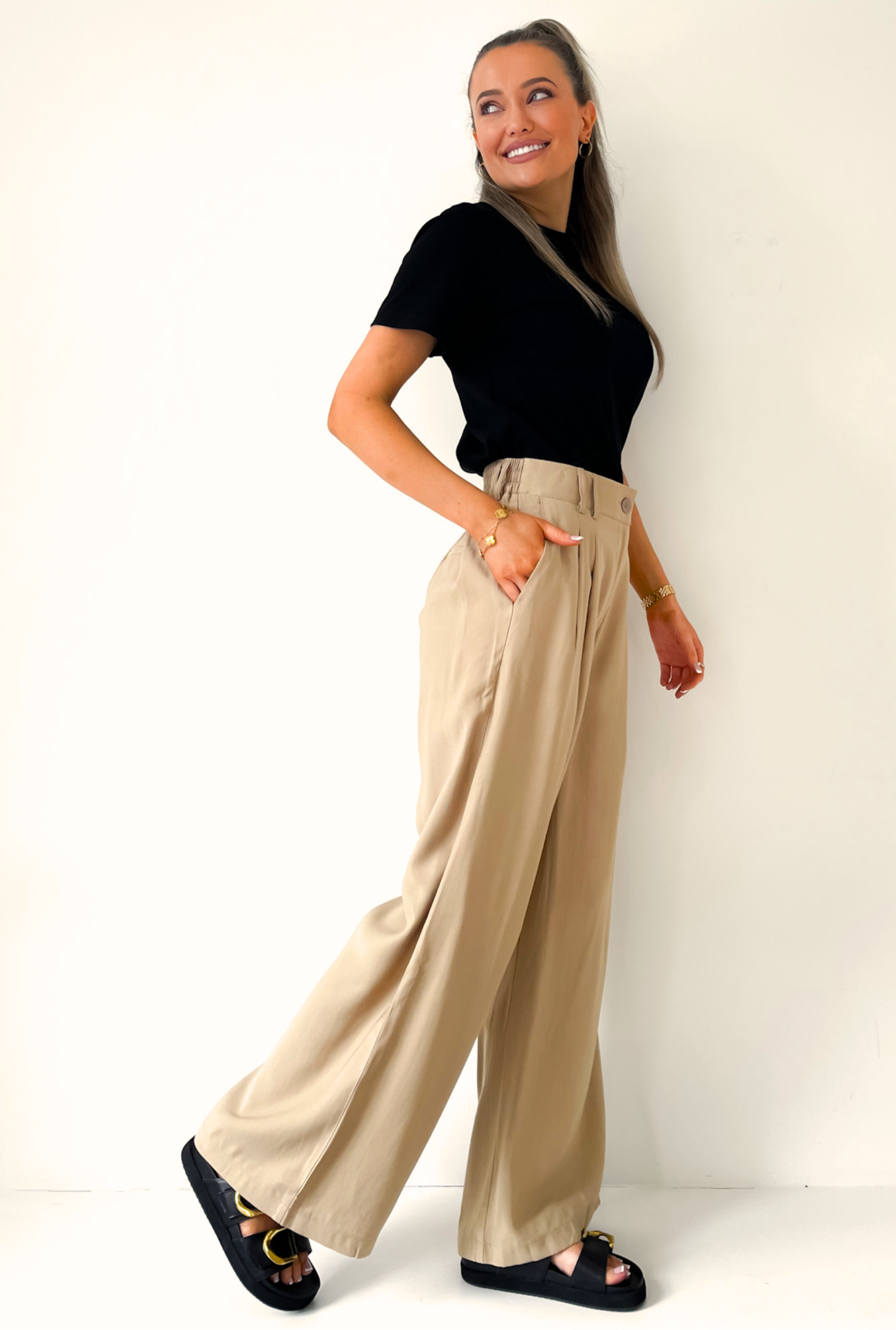 Mim Wide Leg Pants - Biscotti