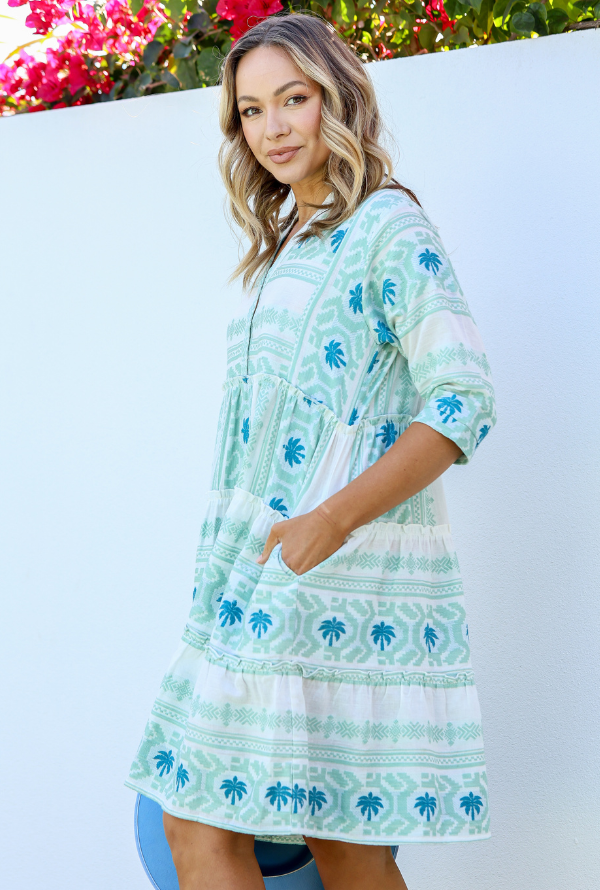 Mediterranean Palm Dress - Mint