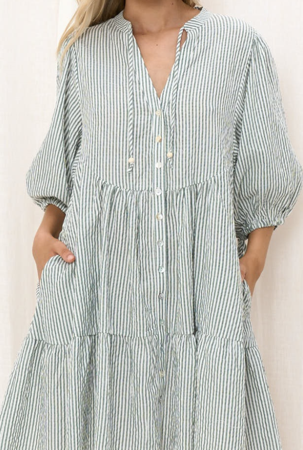 Bonnie Dress - Green Stripe