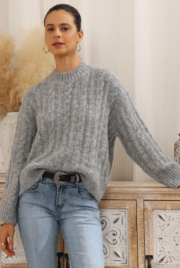 Mia Cable Knit - Grey