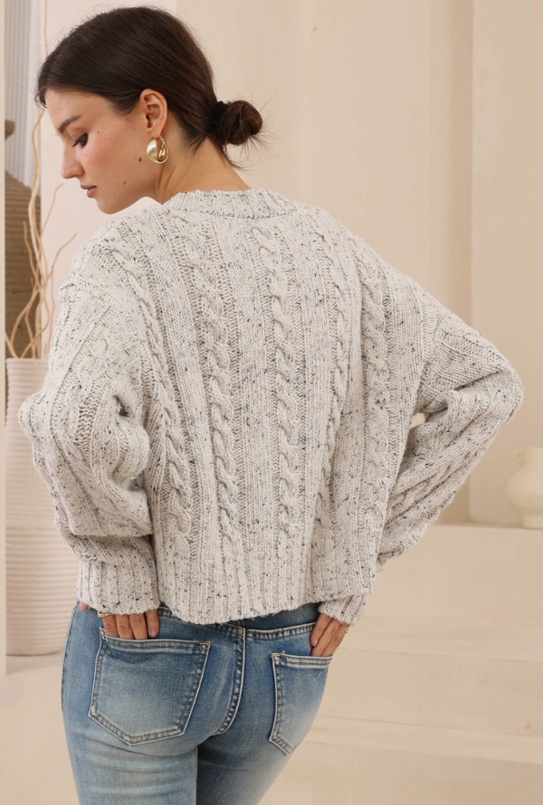 Jessie Cable Knit Cardigan - Winter Grey