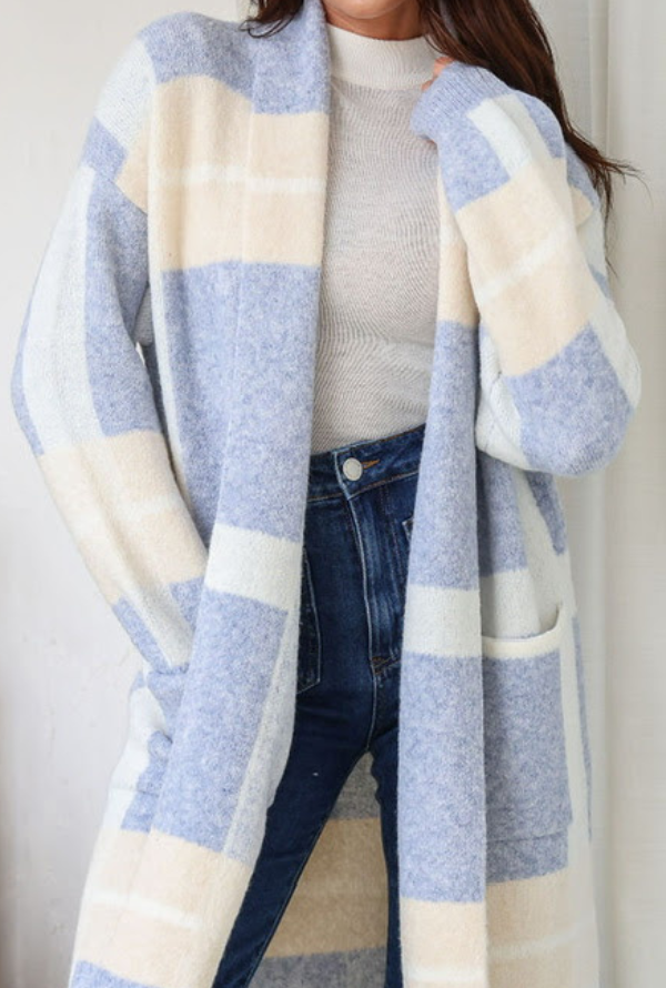 Evelyn  Coatigan - Blue/Latte