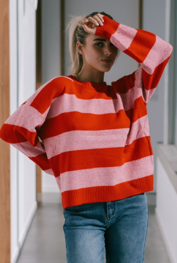 Brady Stripe Knit - Red/Pink