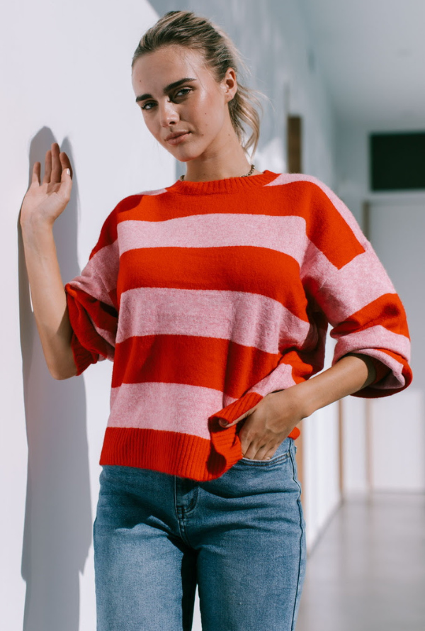 Brady Stripe Knit - Red/Pink