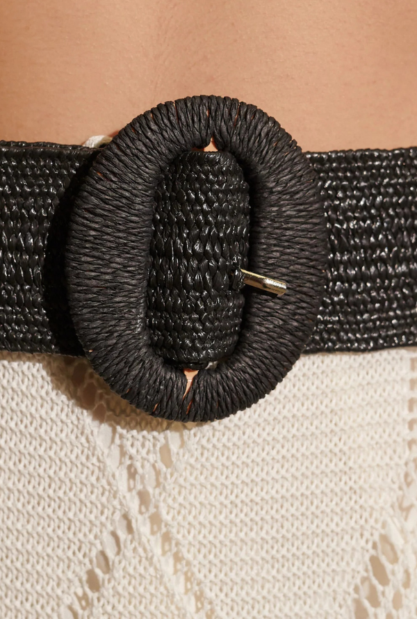 Alora Round Buckle Straw Belt - Black