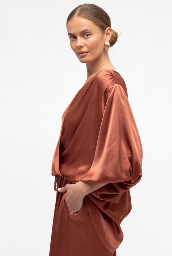 Lara Cross Over Blouse - Rust