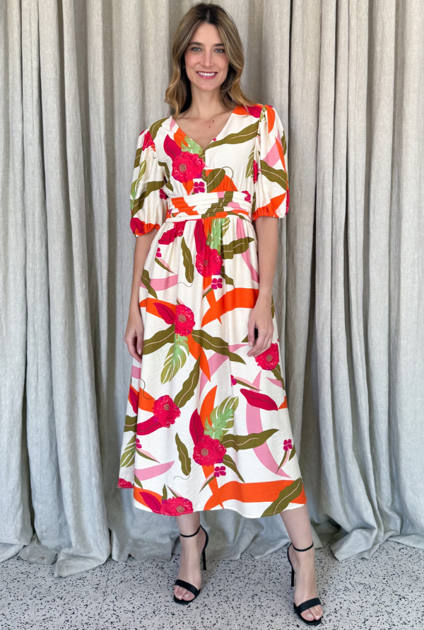 Botanical Midi Dress - Red