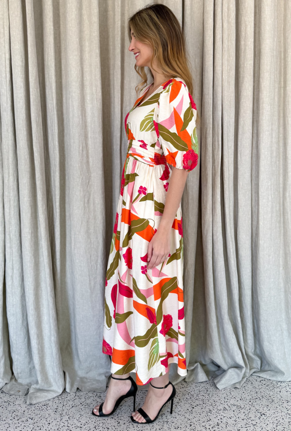 Botanical Midi Dress - Red