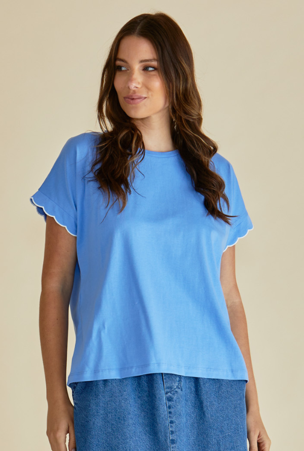 Sloan Scallop Tee - Cornflower Blue