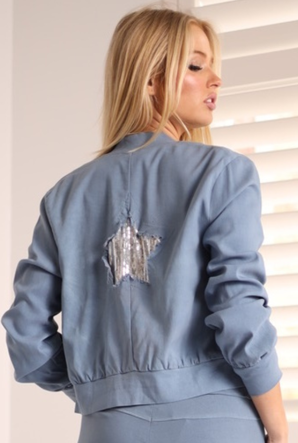 Dakota Sequined Bomber - Chambray